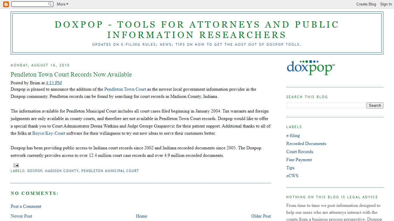 Pendleton Town Court Records Now Available - Doxpop